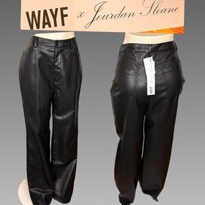 WAYF & Sloane Nordstrom XL Black Faux Leather Zip Snap Fly Pockets Flared Pants